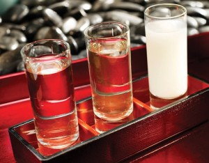 several glasses of liquid