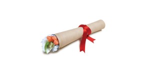 a roll of sushi wrapped in a paper
